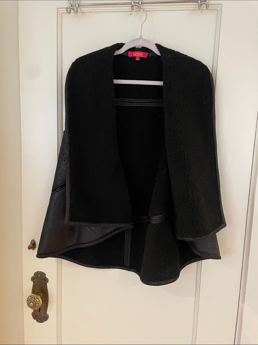 Catherines Black Faux Shearling Capelet with Contrast Label